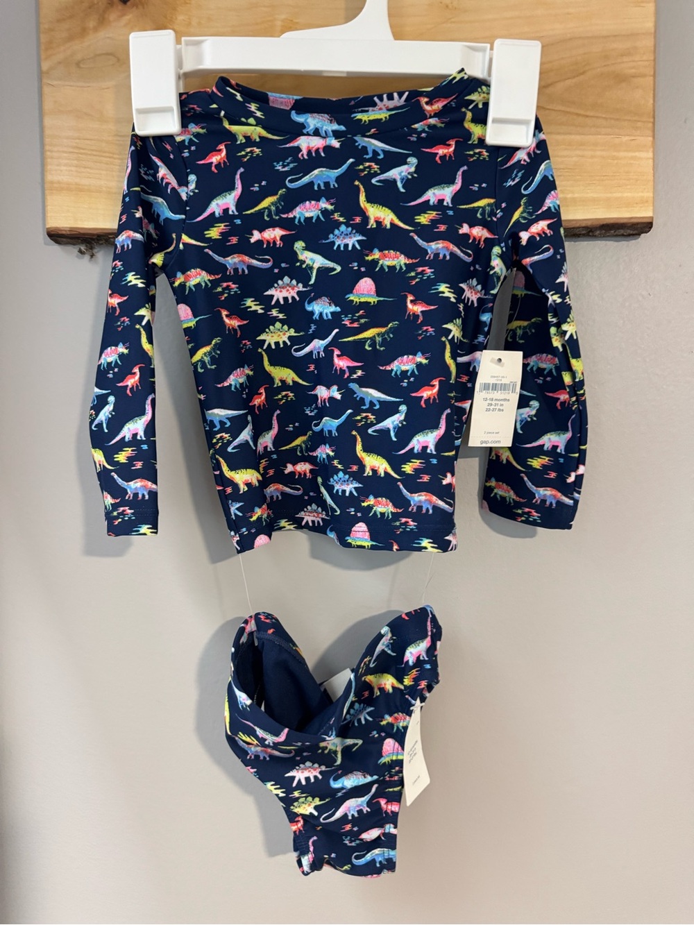 GAP Girls Navy Dino Print Long Sleeve Swim Set - Multicolor Dinosaurs, 12-18